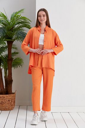 ست بالاتنه و پائین تنه نارنجی زنانه بافتنی alenmoda - کد 656154032