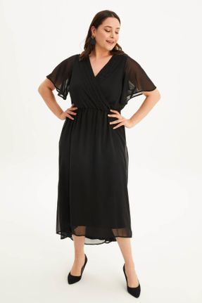 لباس مجلسی سایز بزرگ مشکی زنانه پلی استر رگولار آستین کوتاه کد 745990271