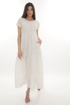 لباس سفید زنانه بافتنی پنبه (نخی) رگولار آستین-کوتاه کد 744785736