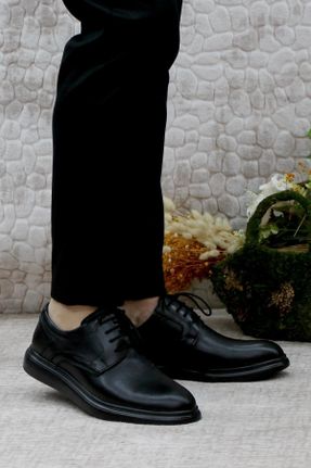 کفش کلاسیک مشکی مردانه چرم طبیعی پاشنه کوتاه ( 4 - 1 cm ) پاشنه ساده کد 745754421