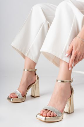 کفش مجلسی طلائی زنانه چرم مصنوعی پاشنه پلت فرم پاشنه بلند ( +10 cm) کد 745867758