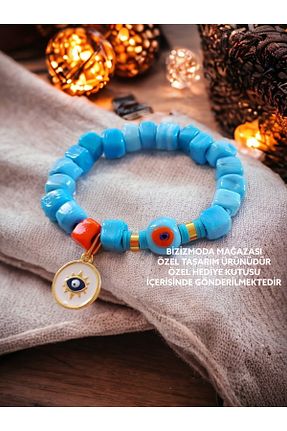 دستبند جواهر آبی زنانه منجق bizizmoda - کد 744742736