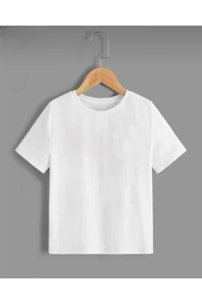 تی شرت سفید بچه گانه رگولار یقه گرد تکی کد 745219359