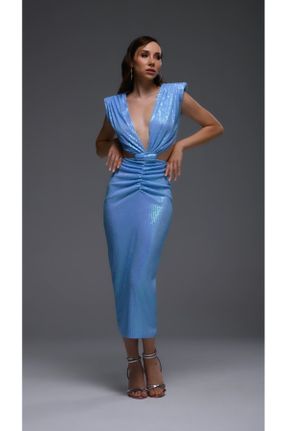لباس آبی زنانه بافت پولکی پارتی کد 745339078