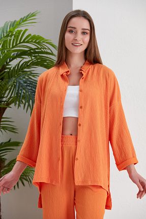 ست بالاتنه و پائین تنه نارنجی زنانه بافتنی alenmoda - کد 656154032