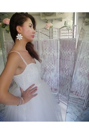 لباس عروس سفید زنانه دانتل استراپلز آستر دار کد 745794097