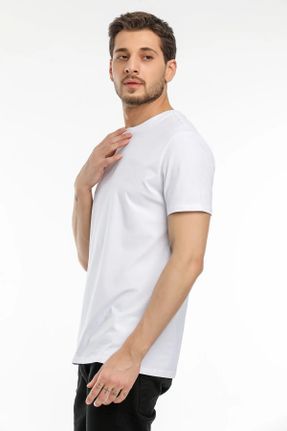 تی شرت سفید مردانه اسلیم فیت یقه خدمه پنبه (نخی) کد 746199919