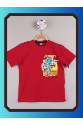 تی شرت قرمز بچه گانه رگولار یقه گرد پنبه (نخی) تکی طراحی کد 746263870