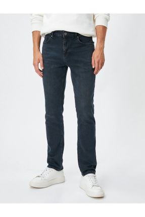 شلوار جین سرمه ای مردانه پاچه تنگ جین ساده استاندارد کد 746384362