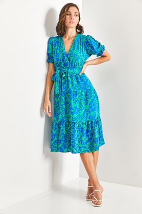 لباس آبی زنانه بافتنی ویسکون رگولار آستین سه ربع کد 746906642
