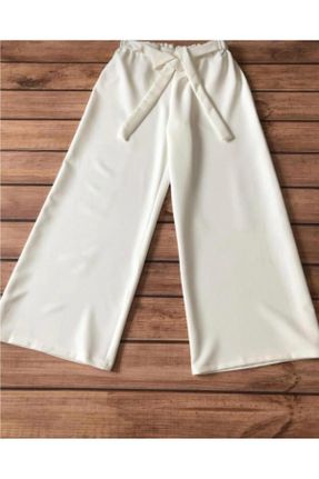 شلوار سفید زنانه پنبه - پلی استر بافتنی پاچه راحت فاق بلند کد 747186117