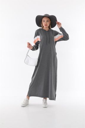 لباس طوسی زنانه بافت پنبه - پلی استر فرم فیت آستین-بلند کد 747186301