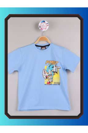 تی شرت آبی بچه گانه رگولار یقه گرد پنبه (نخی) تکی طراحی کد 746263980