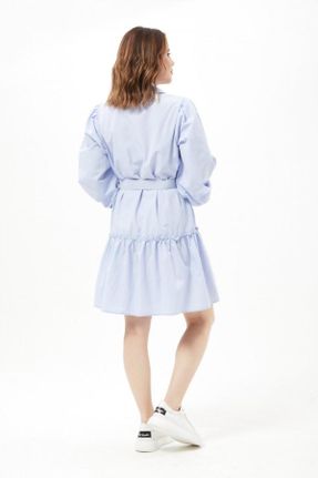لباس آبی زنانه بافتنی مخلوط کتان لباس پیراهنی آستین-بلند کد 746267794
