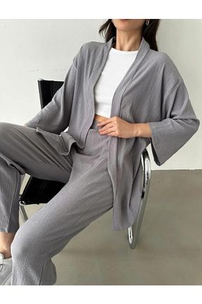 ست بالاتنه و پائین تنه طوسی زنانه بافتنی Genel Markalar - کد 746309126