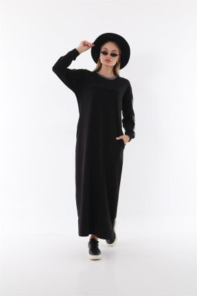 لباس مشکی زنانه بافت پنبه - پلی استر فرم فیت آستین-بلند کد 747177290