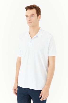 تی شرت سفید مردانه رگولار یقه پولو تکی کد 747448745