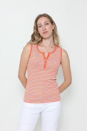 تی شرت نارنجی زنانه رگولار یقه دکمه دار تکی کد 332571520