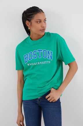 تی شرت سبز زنانه رگولار یقه گرد تکی کد 747726198