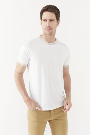 تی شرت سفید مردانه رگولار یقه گرد پنبه - پلی استر تکی کد 747728730