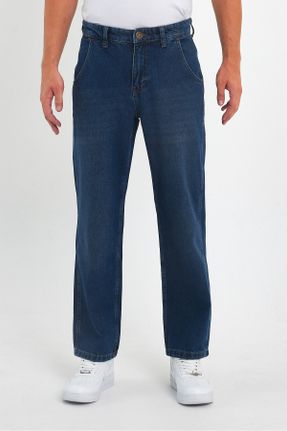 شلوار جین آبی مردانه پاچه رگولار پنبه (نخی) ساده جوان بلند کد 748250213