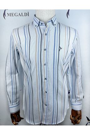 پیراهن آبی مردانه اسلیم فیت MEGALDİ - کد 748271619