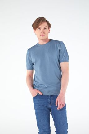 تی شرت آبی مردانه رگولار یقه گرد تکی کد 747780288