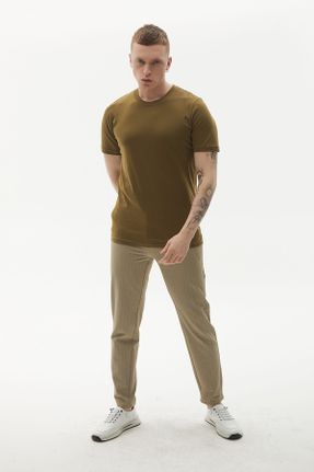 تی شرت خاکی مردانه یقه گرد رگولار تکی کد 747786372