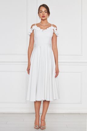لباس مجلسی سفید زنانه بافت یقه هفت بدون آستر کد 747589718