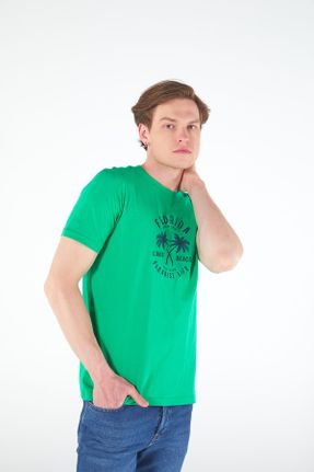 تی شرت سبز مردانه رگولار یقه گرد تکی کد 747726731