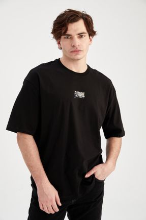 تی شرت مشکی مردانه اورسایز پنبه (نخی) یقه گرد تکی کد 239150291