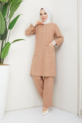 ست بالاتنه و پائین تنه حجاب قهوه ای زنانه رگولار BELLİNA - کد 747865388
