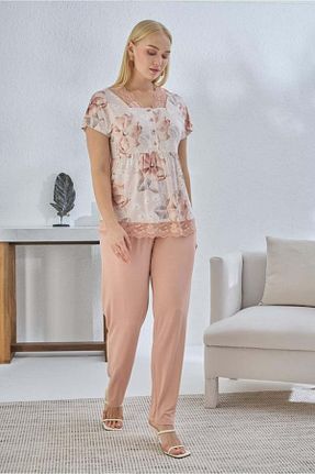 ست لباس راحتی سایز بزرگ سبز زنانه گلدار Sevim - کد 748094576