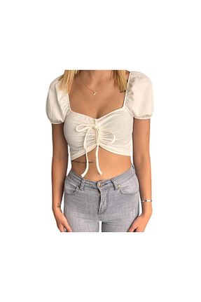 بلوز سفید زنانه ساده crop - کد 748105847