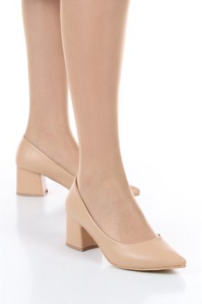 کفش پاشنه بلند کلاسیک بژ زنانه چرم مصنوعی پاشنه ضخیم پاشنه متوسط ( 5 - 9 cm ) کد 748253924