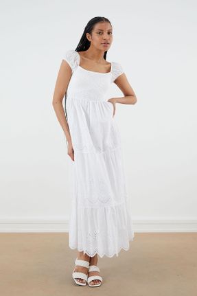 لباس سفید زنانه بافتنی پنبه - پلی استر رگولار کد 747779362