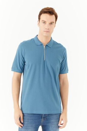 تی شرت آبی مردانه رگولار یقه پولو تکی کد 747780423
