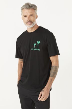 تی شرت مشکی مردانه رگولار یقه گرد تکی کد 747611445