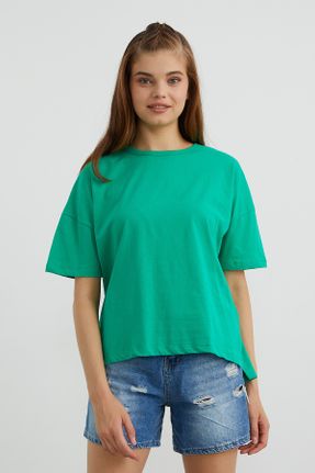تی شرت سبز زنانه رگولار یقه گرد تکی کد 747726134