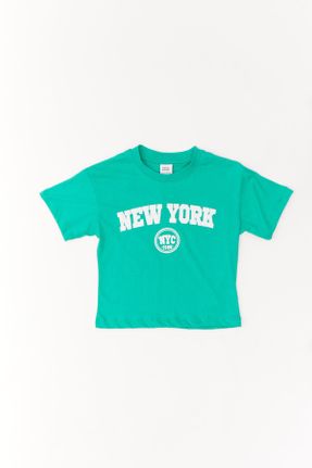 تی شرت سبز بچه گانه رگولار یقه گرد تکی کد 747726356