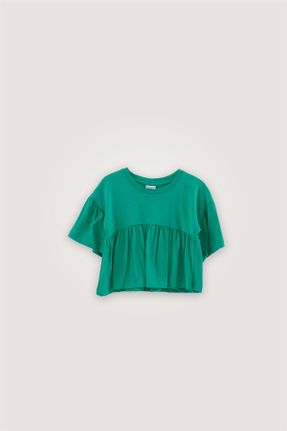تی شرت سبز بچه گانه رگولار یقه گرد تکی کد 747726796