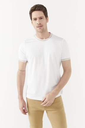 تی شرت سفید مردانه رگولار یقه گرد پنبه - پلی استر تکی کد 747728730