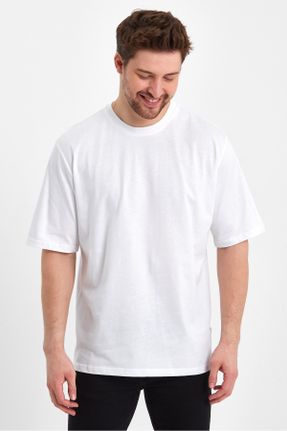 تی شرت سفید مردانه اورسایز یقه گرد کد 688193483