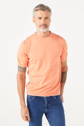 تی شرت نارنجی مردانه رگولار یقه گرد تکی کد 747780755