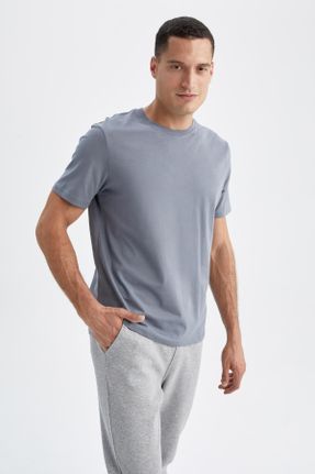 تی شرت طوسی مردانه رگولار یقه گرد پنبه (نخی) تکی کد 236986142