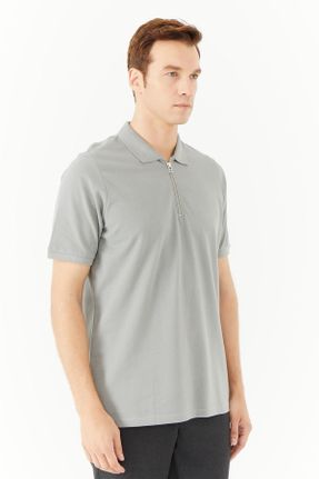 تی شرت طوسی مردانه رگولار یقه پولو تکی کد 747779396