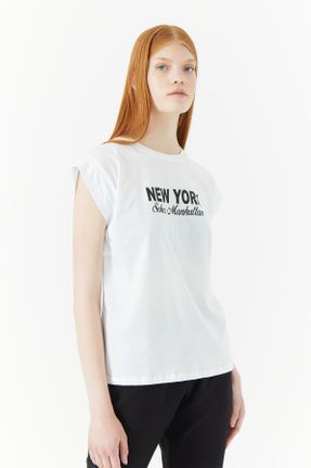 تی شرت سفید زنانه رگولار یقه گرد تکی کد 747783188