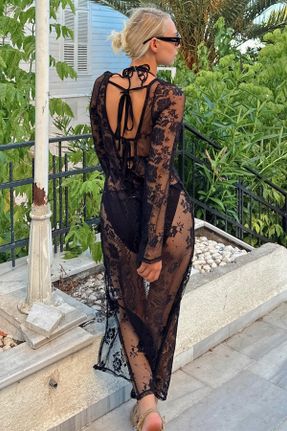 لباس مشکی زنانه بافت پلی استر راحت آستین-بلند پوشاک ساحلی کد 748947619