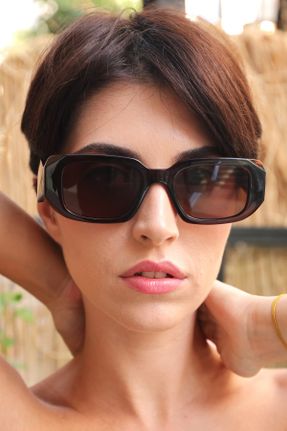 عینک آفتابی قهوه ای زنانه 58 UV400 استخوان هندسی کد 357902064