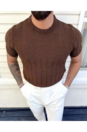 تی شرت قهوه ای مردانه رگولار یقه گرد اکریلیک 2